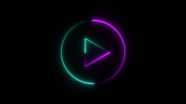 Glowing Neon shine play button icon sign with neon circle. Motion Graphic concept. animation