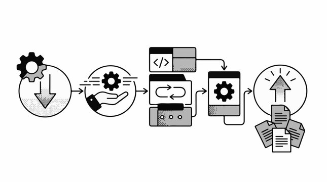 A process flow diagram illustrating stages of data input processing and output