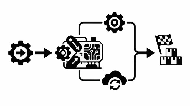 A schematic illustrating a process flow from input gears to output boxes