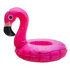 Summer pool party inflatable pink flamingo blow-up float with water droplets isolated on a transparent background © Nabila