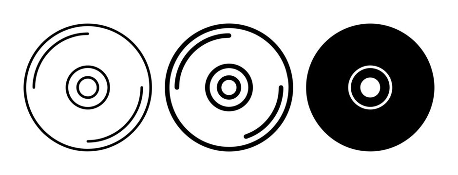 CD icon set disc, outline, solid and color styles, white background