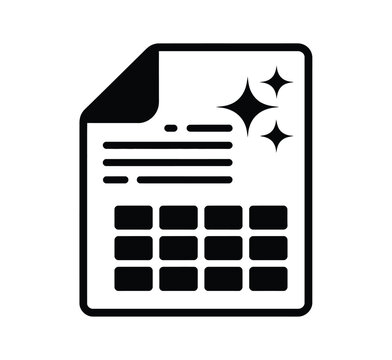 Document spreadsheet sparkle icon, clean file management symbol, editable report sheet, productivity and digital office vector illustration.