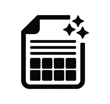 Document spreadsheet sparkle icon, clean file management symbol, editable report sheet, productivity and digital office vector illustration.