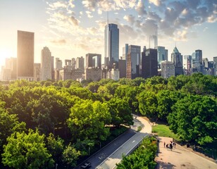 Fototapeta premium Lush Central Park Oasis Meets the Majestic New York City Skyline.