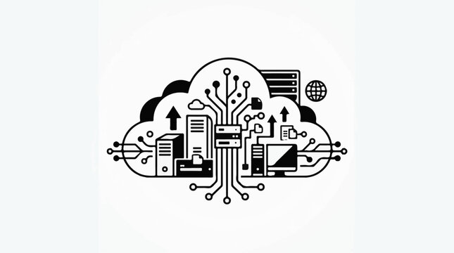 Abstract digital cloud network with servers computer and globe