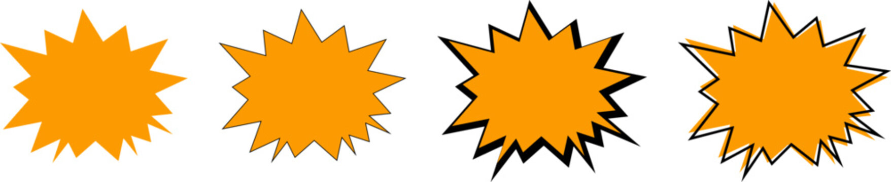 Orange sharp spiky starburst badge shape bundle for sale discount promotion and advertising banner vector design