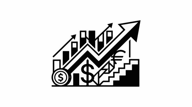 Abstract financial growth with currency symbols and ascending graph