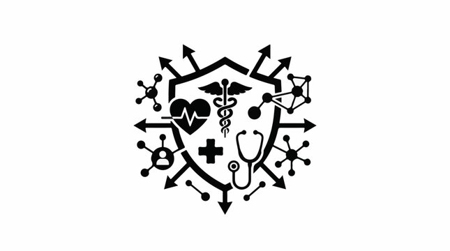 Medical shield with interconnected molecular and human icons