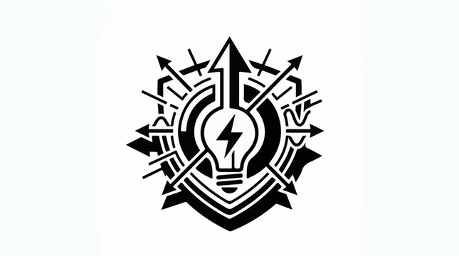 Symbol of innovation with a lightbulb lightning and directional arrows