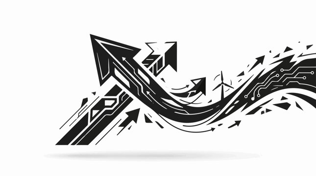 Futuristic arrows circuit board and windmill graphics