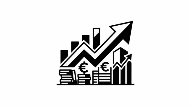 Upward financial growth represented by bars and currency