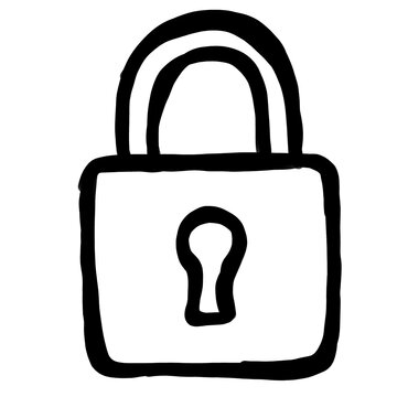 Hand Drawn Lock Icon Doodle Black Outline Security Symbol.Hand drawn lock icon in black outline doodle style. Simple security symbol for UI, UX, mobile apps, websites, passwords, privacy, authenticati