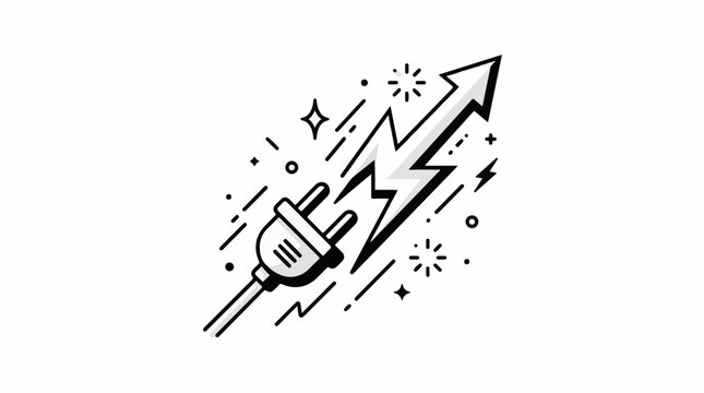 Electrical plug with lightning bolt and upward arrow