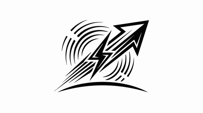Stylized black arrow with lightning bolt and radiating lines