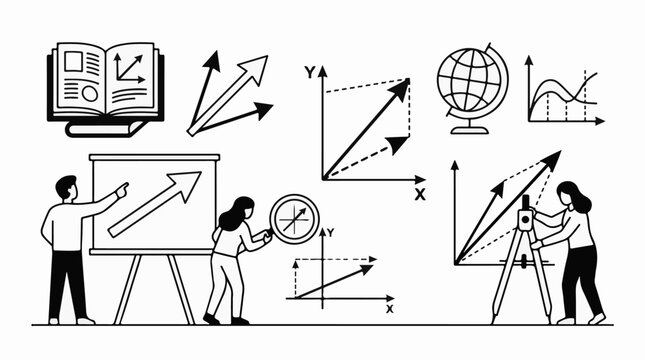 People illustrating mathematical concepts with graphs and tools