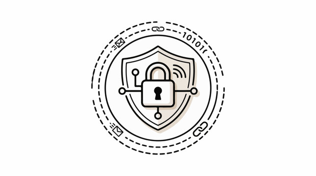 Digital security emblem with lock shield binary code email link