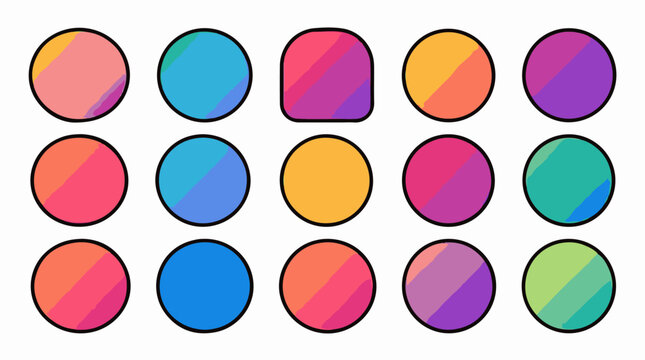 Collection of circular and rounded square icons with gradient colors