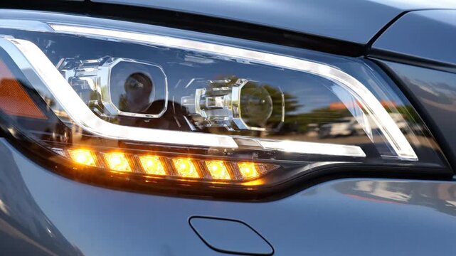 Modern Car Headlight With Led Daytime Running Lights Activated
