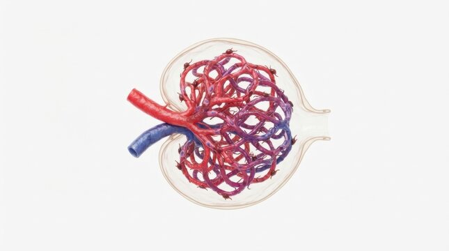 Human kidney glomerulus in renal capsule medical illustration for anatomy education poster and healthcare background