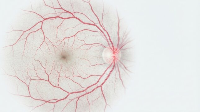 Close up retinal blood vessel anatomy medical background for ophthalmology poster and educational wallpaper showing optic disc and macula detail