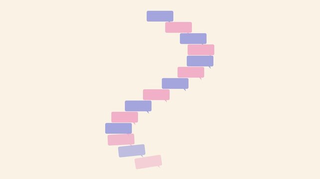 Animated speech bubbles forming a s-curve path, minimalist communication concept animation 4k dialogue