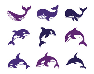 Whale and Dolphin Marine Animal Icons Set Vector Collection © UIA Design 