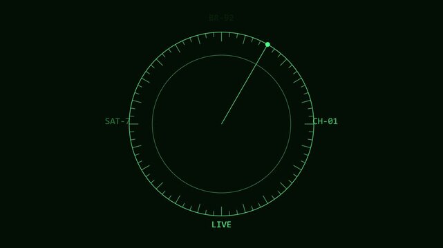 Digital radar scan interface with rotating sweep and live data tracking animation 4k screen