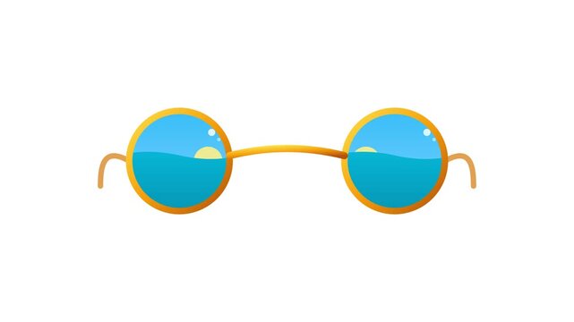 Stylized red glasses with glowing orange lenses