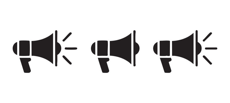 Megaphone icon, vector broadcast symbol, loudspeaker speaker isolated on transparent background.