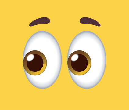 Large brown cartoon eyes looking downward with raised eyebrows, showing sadness, shame or disappointment