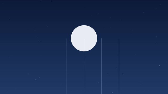Minimalist night sky with full moon and vertical light lines motion animation 4k background