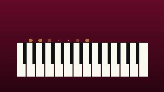 Minimalist piano keys animation with floating musical notes for music education and creative backgrounds 4k