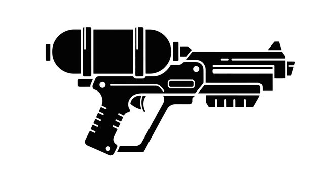 Vector illustration of black silhouette of a water gun toy on a transparent background