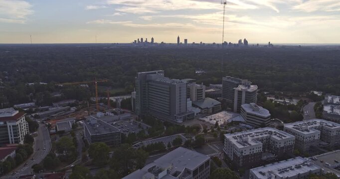 Atlanta Aerial v552 Reverse panning view of CDC and Emory Campus buildings with construction - October 2019