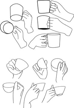 set  doddles of hands handling cups