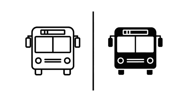 Vector illustration of bus icon set, front view of public transport vehicle, vector illustration on a transparent background