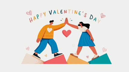 Fototapeta premium Romantic couple in intimate embrace with I want you tonight text, Valentine's Day vector illustration with red heart balloons and pink roses
