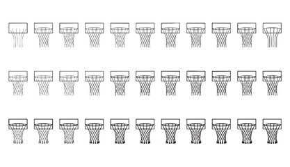Collection of basketball hoops isolated on transparent background with different net variations. © Mohammad