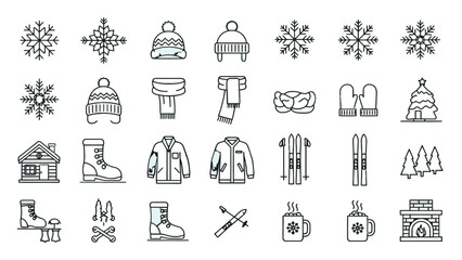 Winter clothing and accessories icon set. © Oska