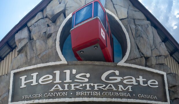 Hope, British Columbia, Canada - May 17, 2026: Hells Gate Airtram Gondola Upper Terminal Building Exterior, Famous Fraser Canyon Scenic Tourist Attraction