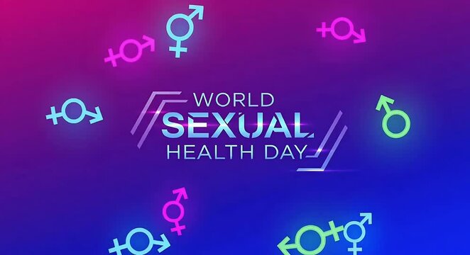 World sexual health day animation with glowing neon gender symbols
