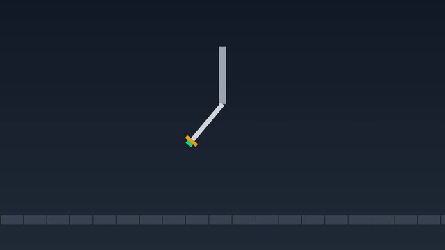Minimalist pendulum motion animation: swinging geometric arm on dark 4k background