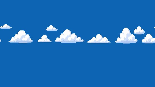Pixel Art Cloud Background with Blue Sky for Retro 2D Game Landscape