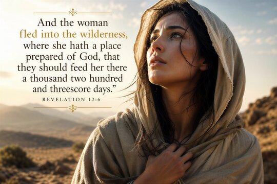 Revelation 12:6 Scripture Poster: Elegant Typography on Wilderness, Symbolizing Divine Protection and Hope.