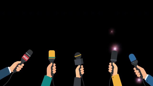 Flat Illustration of Journalists Holding Microphones for Interview and Press Conference