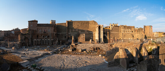 Panoramic view of the Forum of Augustus (Foro di Augusto)  with the Temple of Mars Ultor at sunset in Rome, Italy  © Paolo