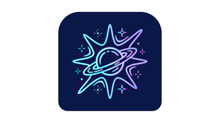 Cosmic Planet Icon with Neon Glow on Dark Background © purnama