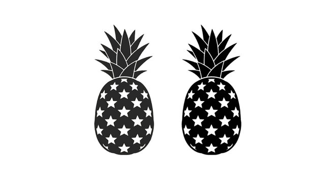 Vector illustration of two pineapples with star patterns on a on a transparent background