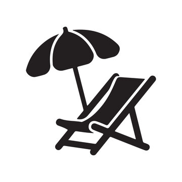 Beach chair icon with umbrella