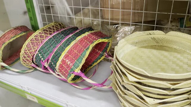 Traditional Indonesian handmade woven rattan plates for food serving or hampers